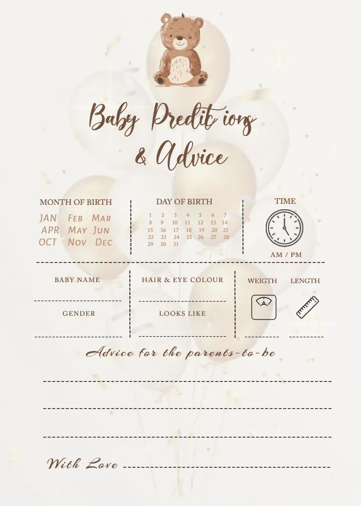 Baby Prediction and Advice Card with Editable Template