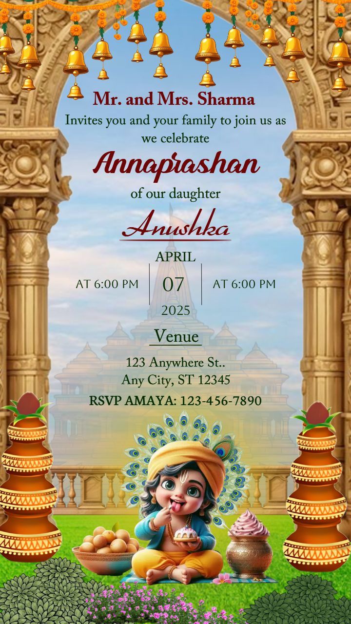 Annaprashan Invitation Card with Krishna Theme