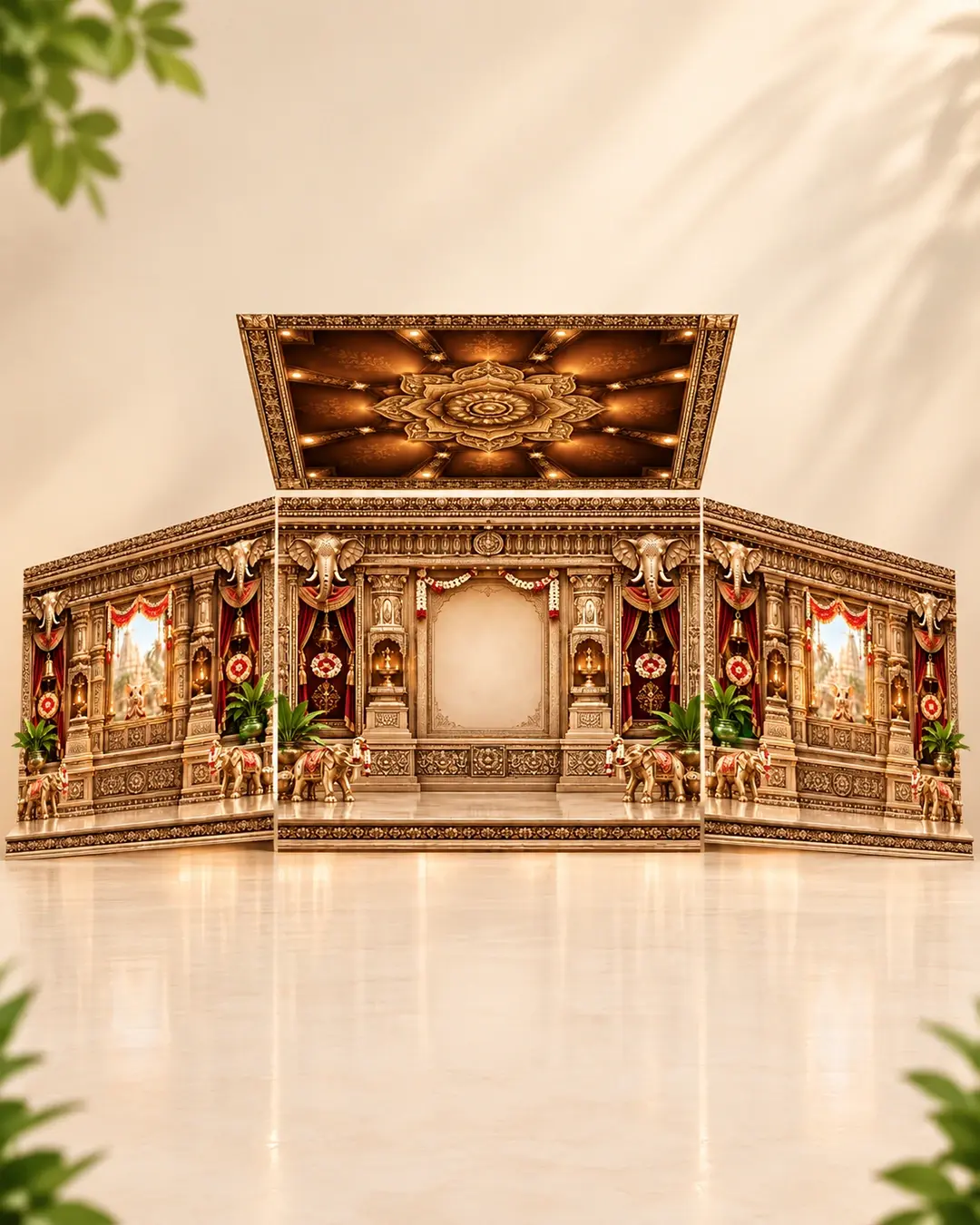3D Ganesh Mandap Design with Decorative Temple Frame