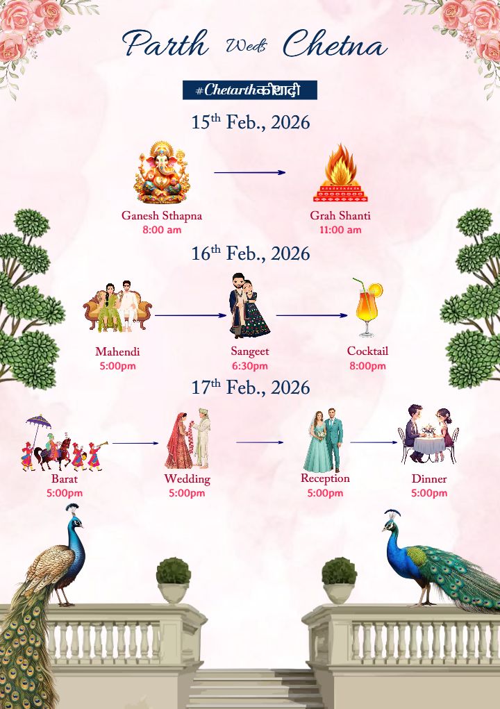 Customized Wedding Itinerary Cards with Event Schedule