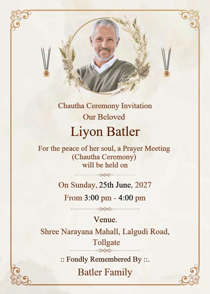 Chautha and Uthala Ceremony Condolence Invitation Card