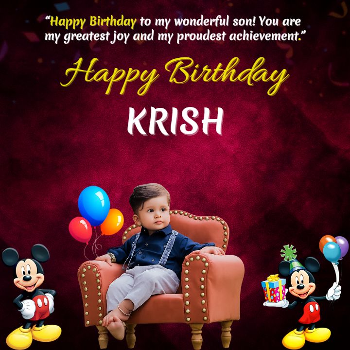 Adorable Birthday Wishes for Son with Photo Template