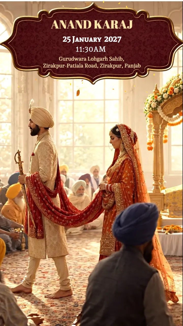 Punjabi Wedding Invitation Video in Maroon and Gold Theme
