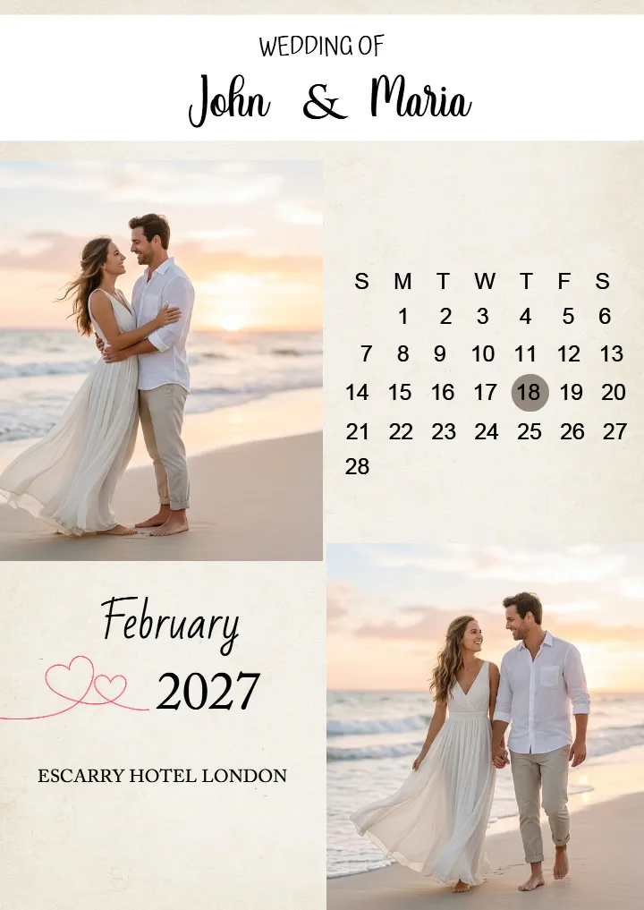 Wedding Calendar with Stylish Monthly Wedding Layout