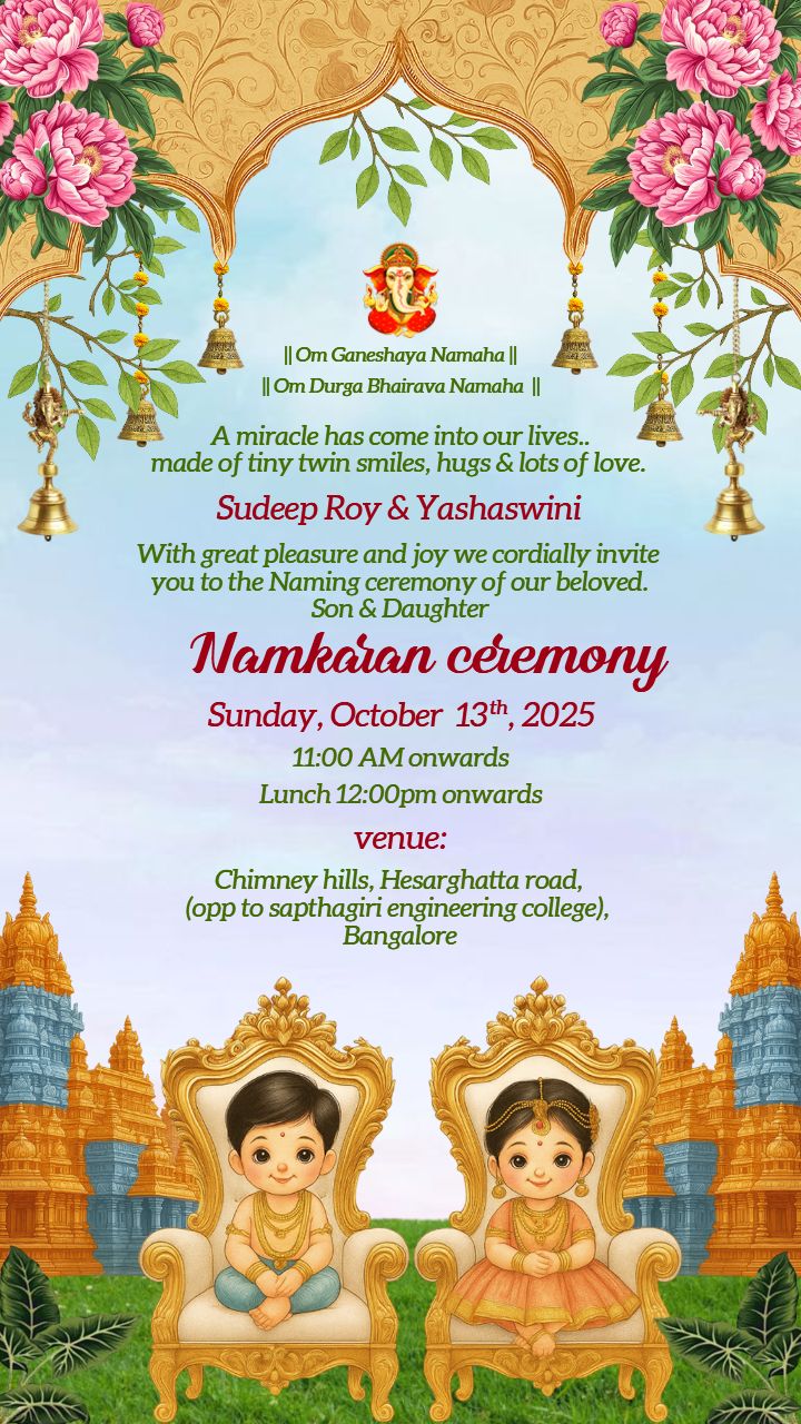 Namkaran video in English for Twin Baby Ceremony Invite