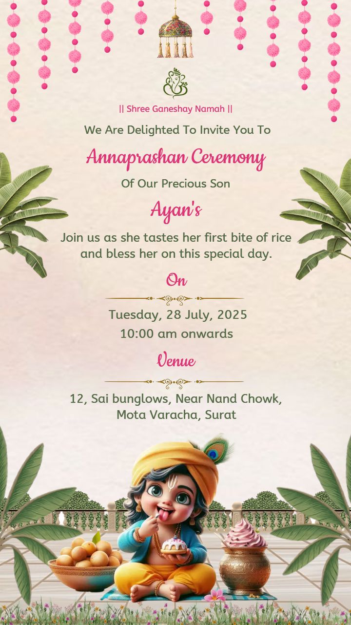 Editable Annaprashan Card with Lord Krishna
