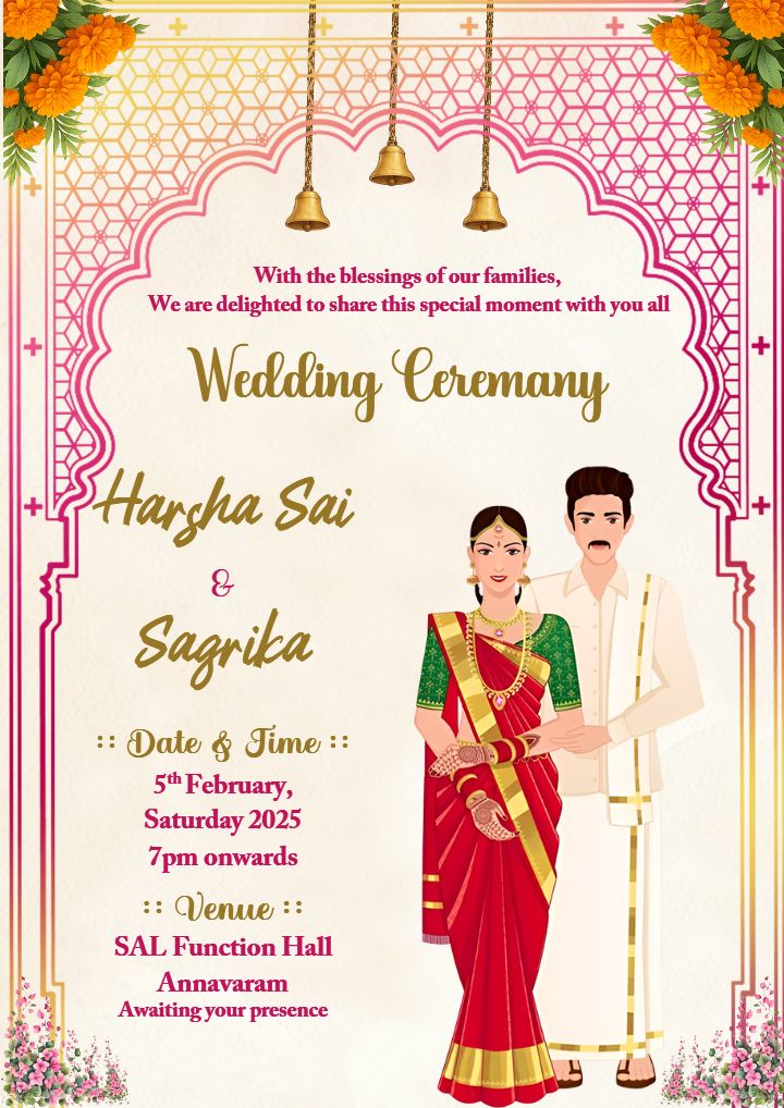 Wedding Invitation Template Design With temple bells