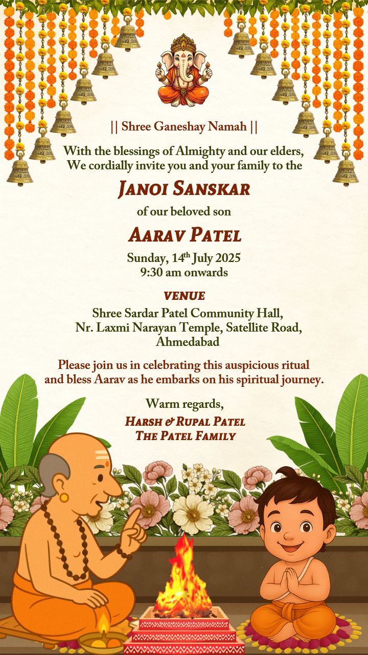 Janoi Sanskar Invitation Video in English with Bell Design