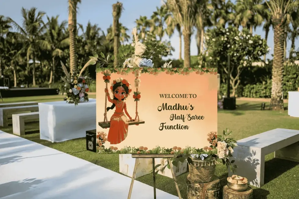 Traditional Half Saree Welcome Board for Girls Event