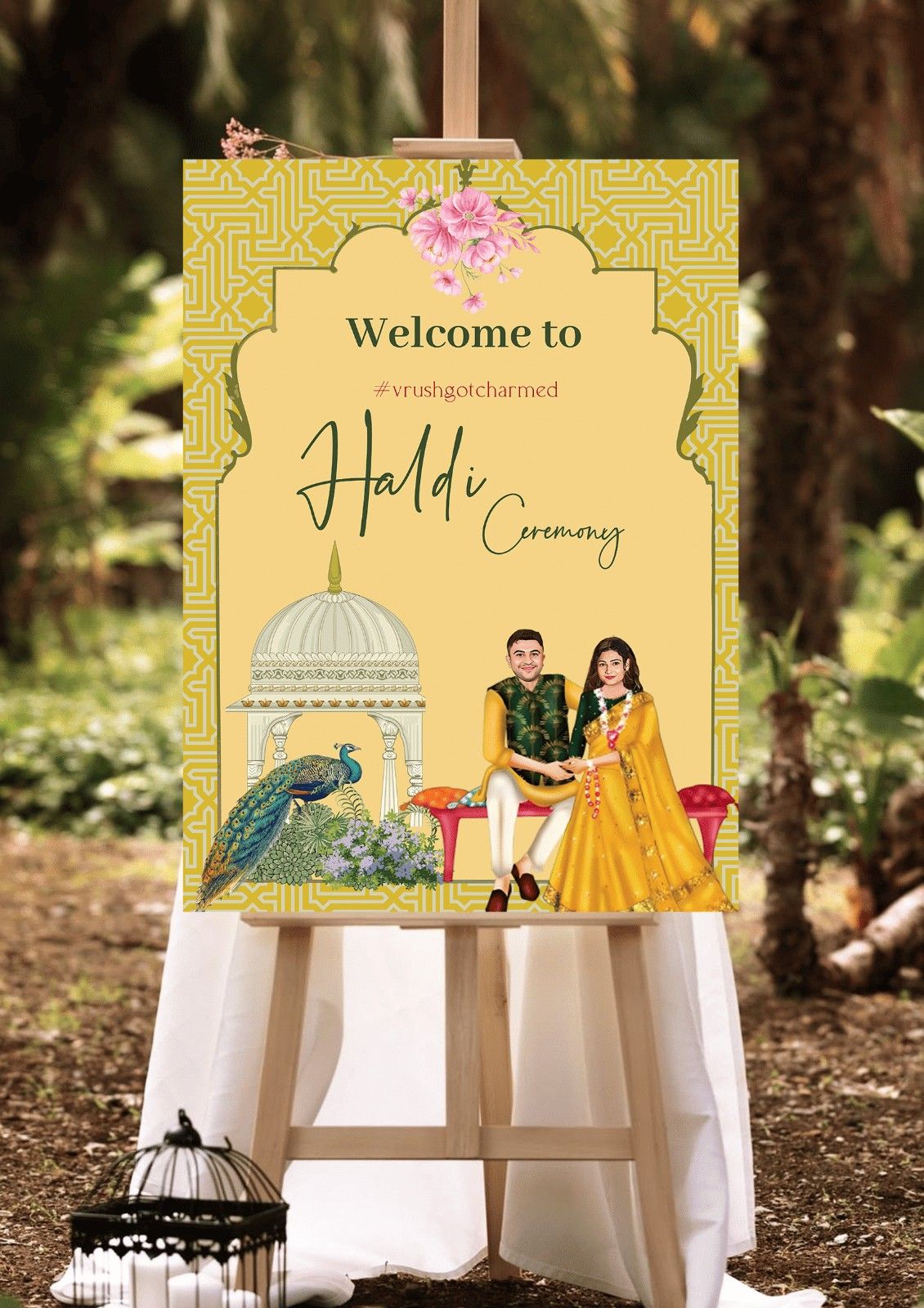 Caricature Haldi Ceremony Welcome Board
