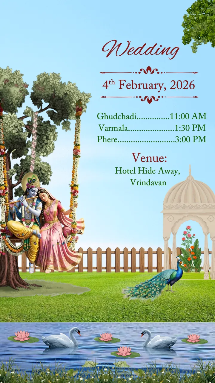 Wedding Invitation Card with Radha Krishna Theme