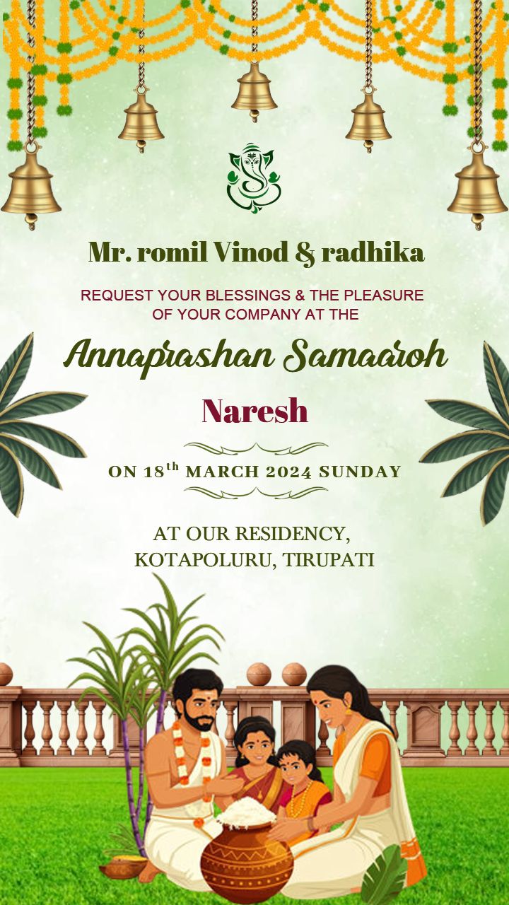 Green-Themed Annaprashan Ceremony Invitation Card