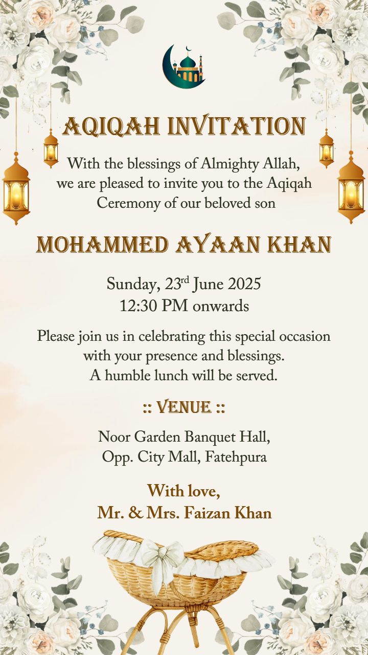 Aqiqah Invitation Card Design With Cream Floral Theme