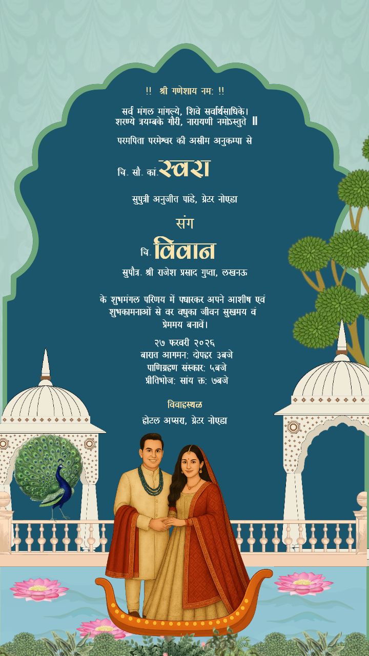 Royal Blue Hindi Wedding Invitation Card Maker Online