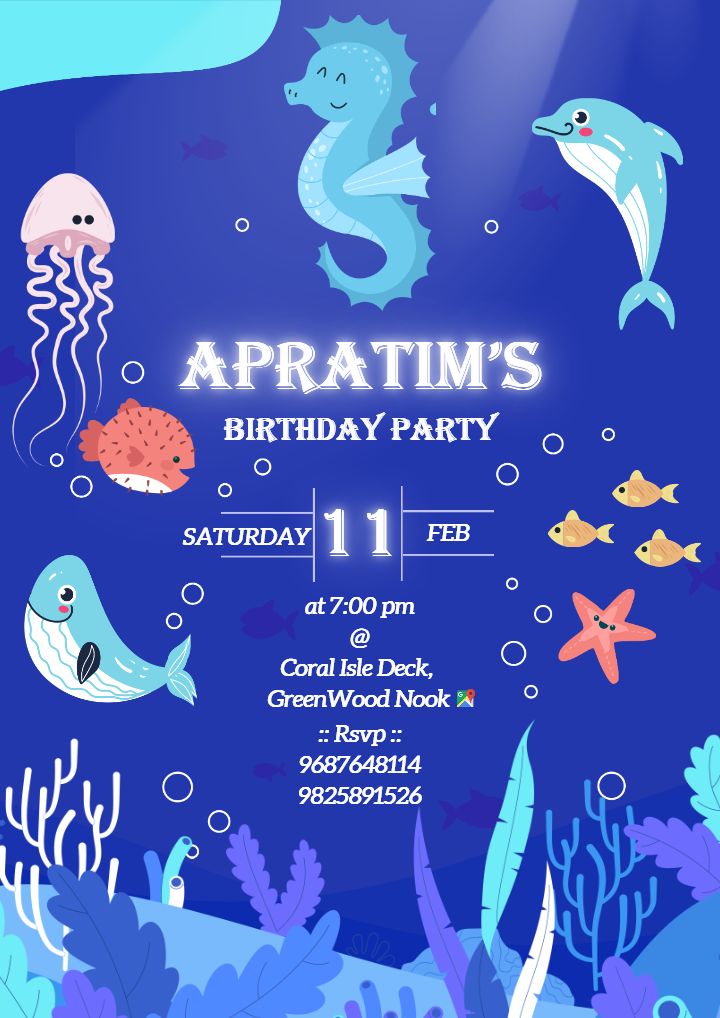 Ocean Themed Birthday Invitation Wording Card for Boys