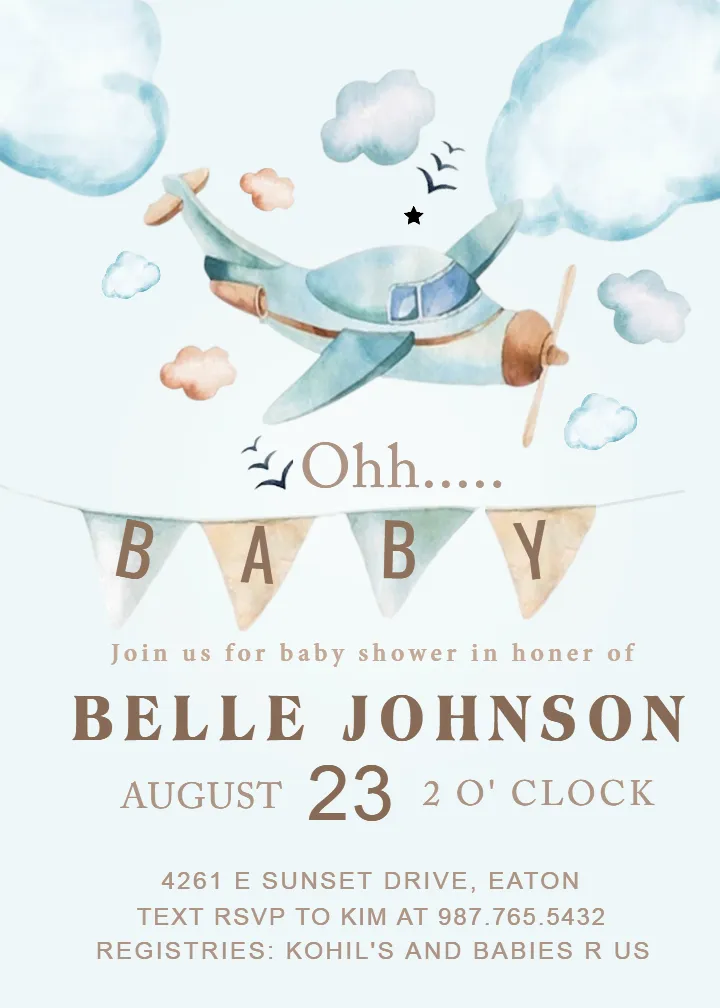 Baby Shower Invitation Template with Airplane Theme