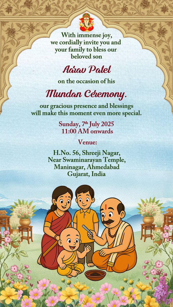 Beautiful Online Mundan Video Invitation in English