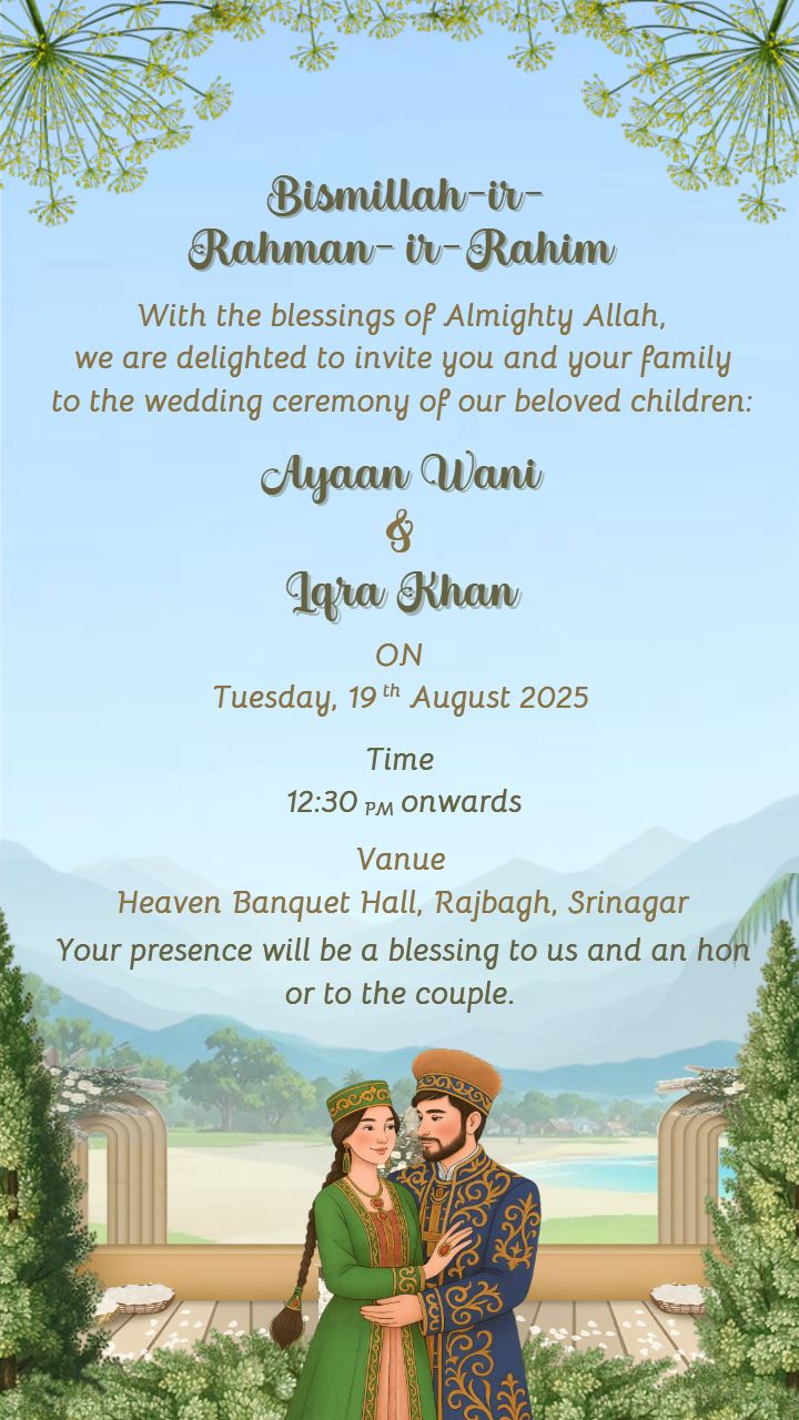 Traditional Kashmiri Wedding Invitation with Scenic Valley