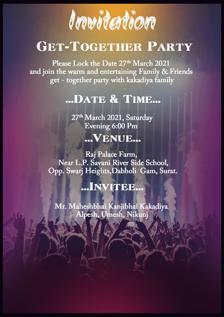 Colorful get together invitation card design for gathering