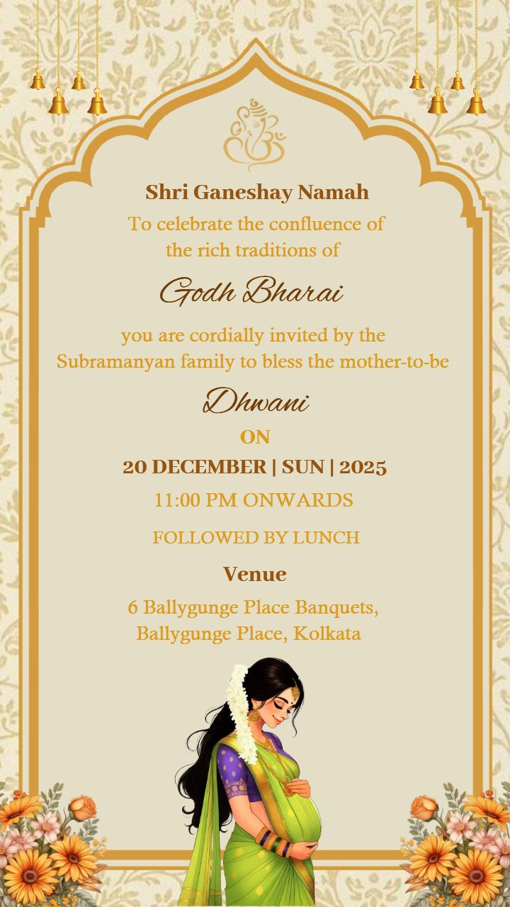 Elegant Godh Bharai Invite Template with Floral Theme