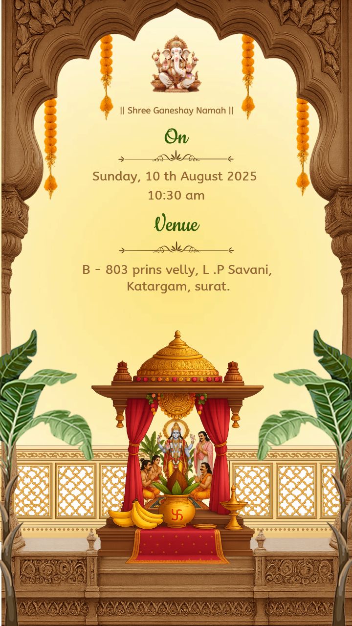 English Satyanarayan Puja Invitation Card with Divine Theme