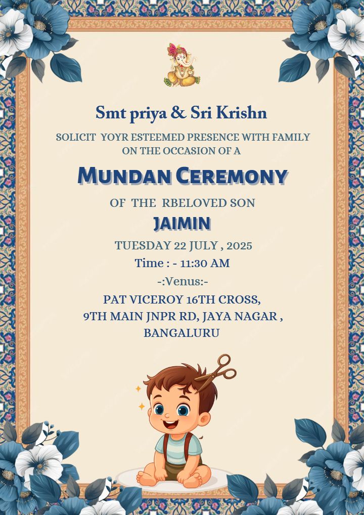 Colorful invitation card for hair cutting ceremony