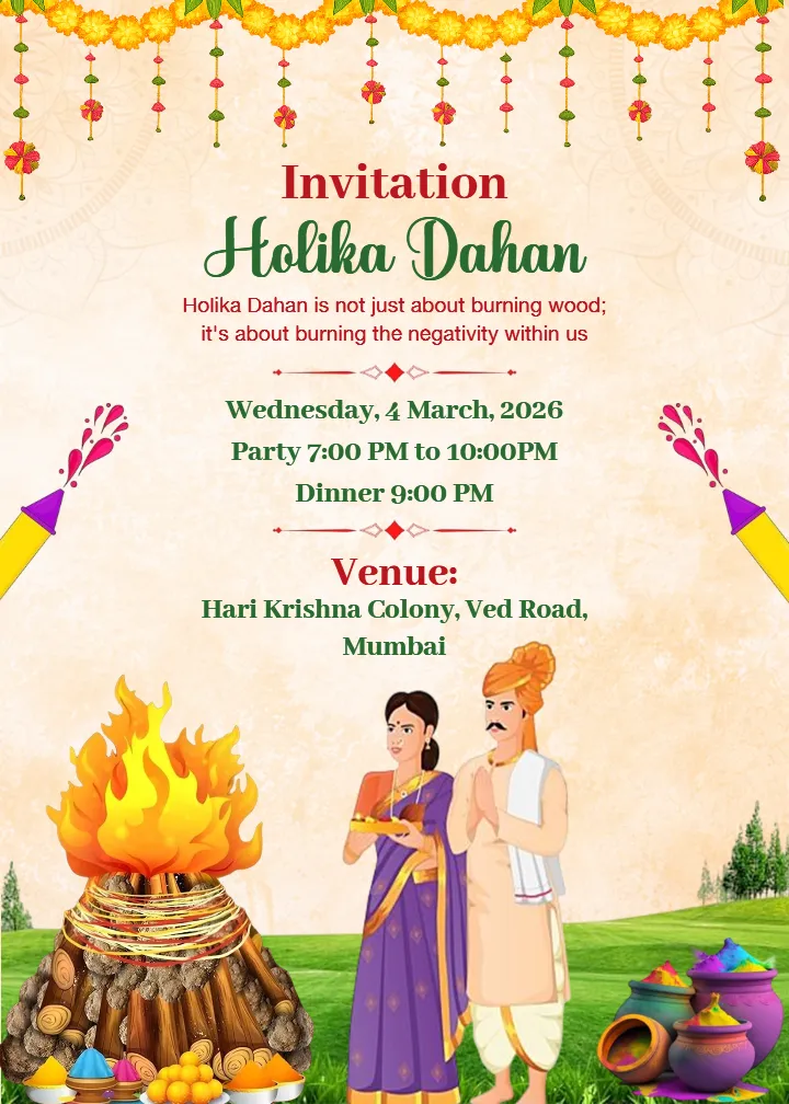 Download Holika Dahan Invitation Card Online Free 2026