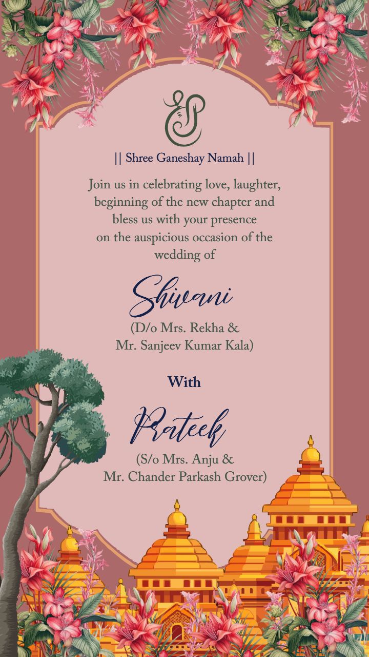Royal Rajasthani Wedding Invitation with Temple Design