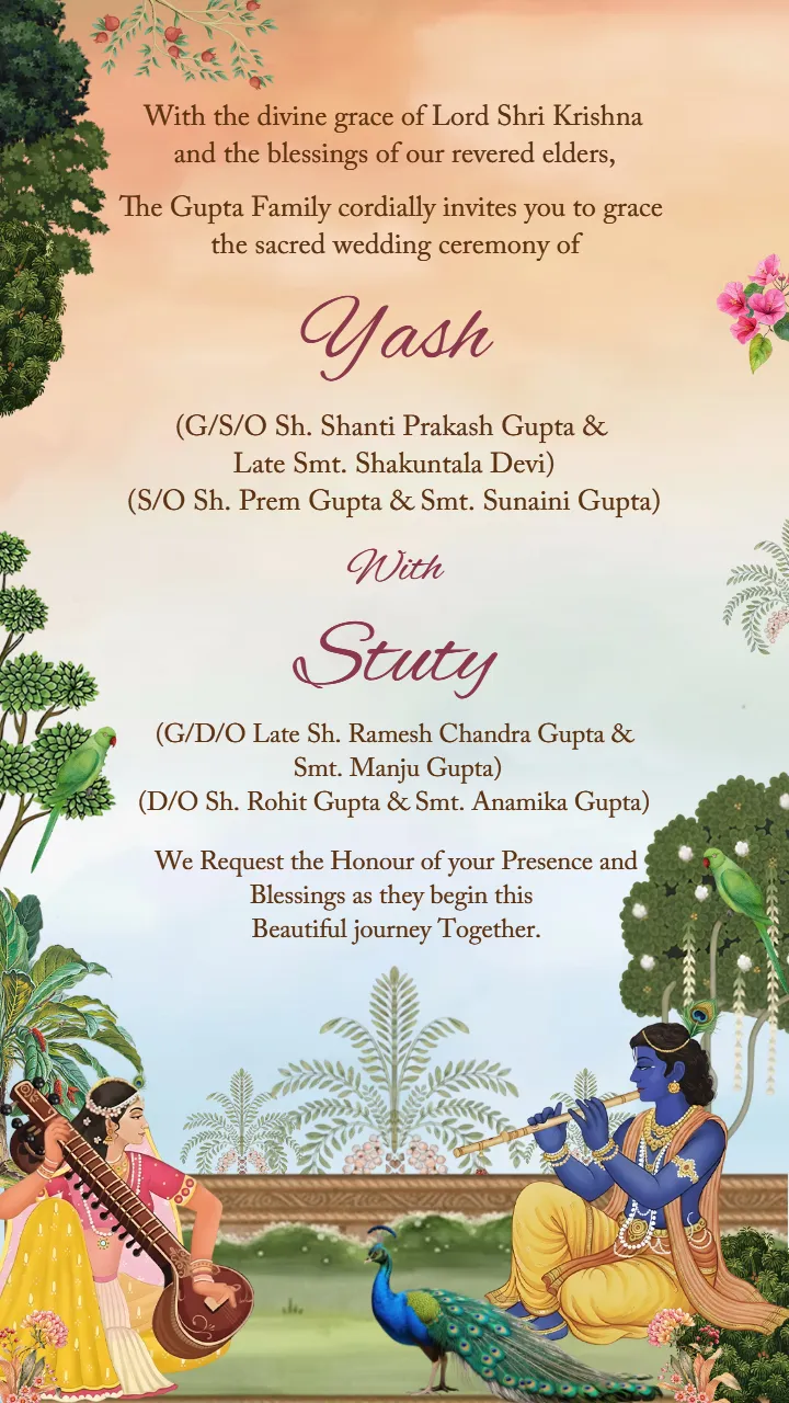 Wedding Invitation Card with Radha Krishna Theme