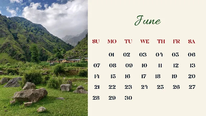 Templates calendar inspired by peaceful mountain valleys