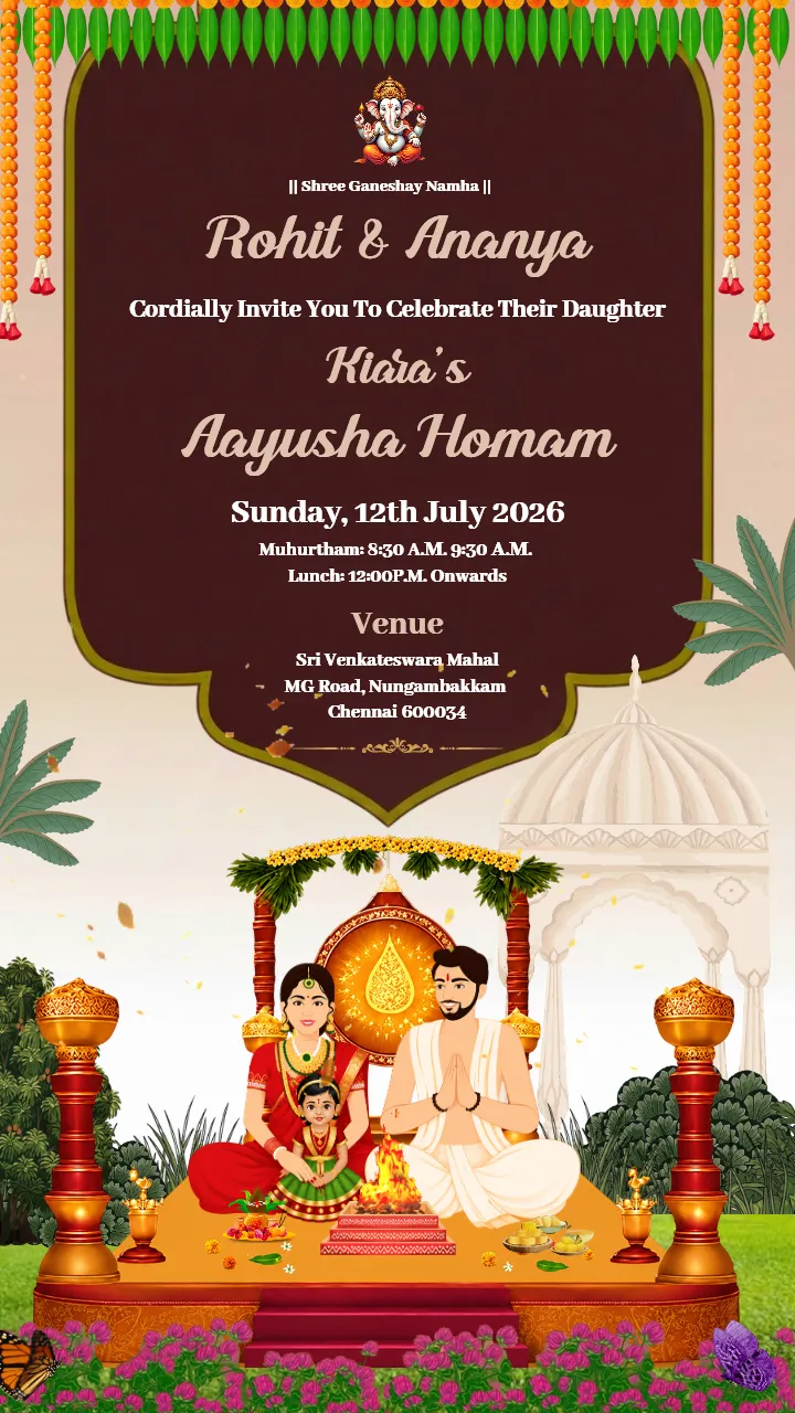 Ayush Homam Invitation Video with Elegant Temple Decor