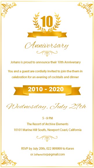 Best 10th Work Anniversary Invitation Template