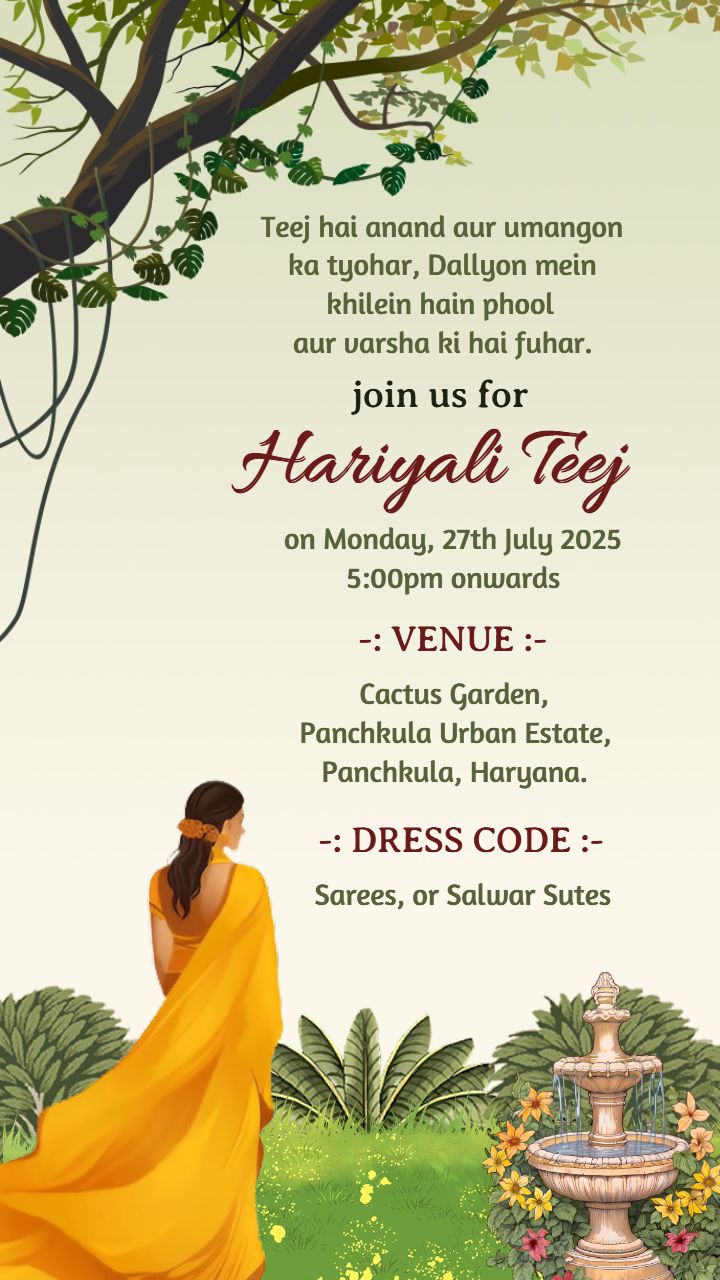 Free Hariyali Teej Invitation Template For 27 July 2025