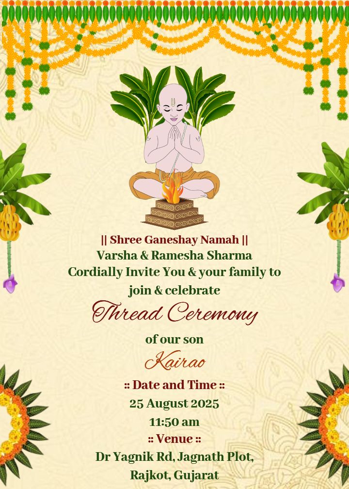 Thread ceremony invitation in English classic look card