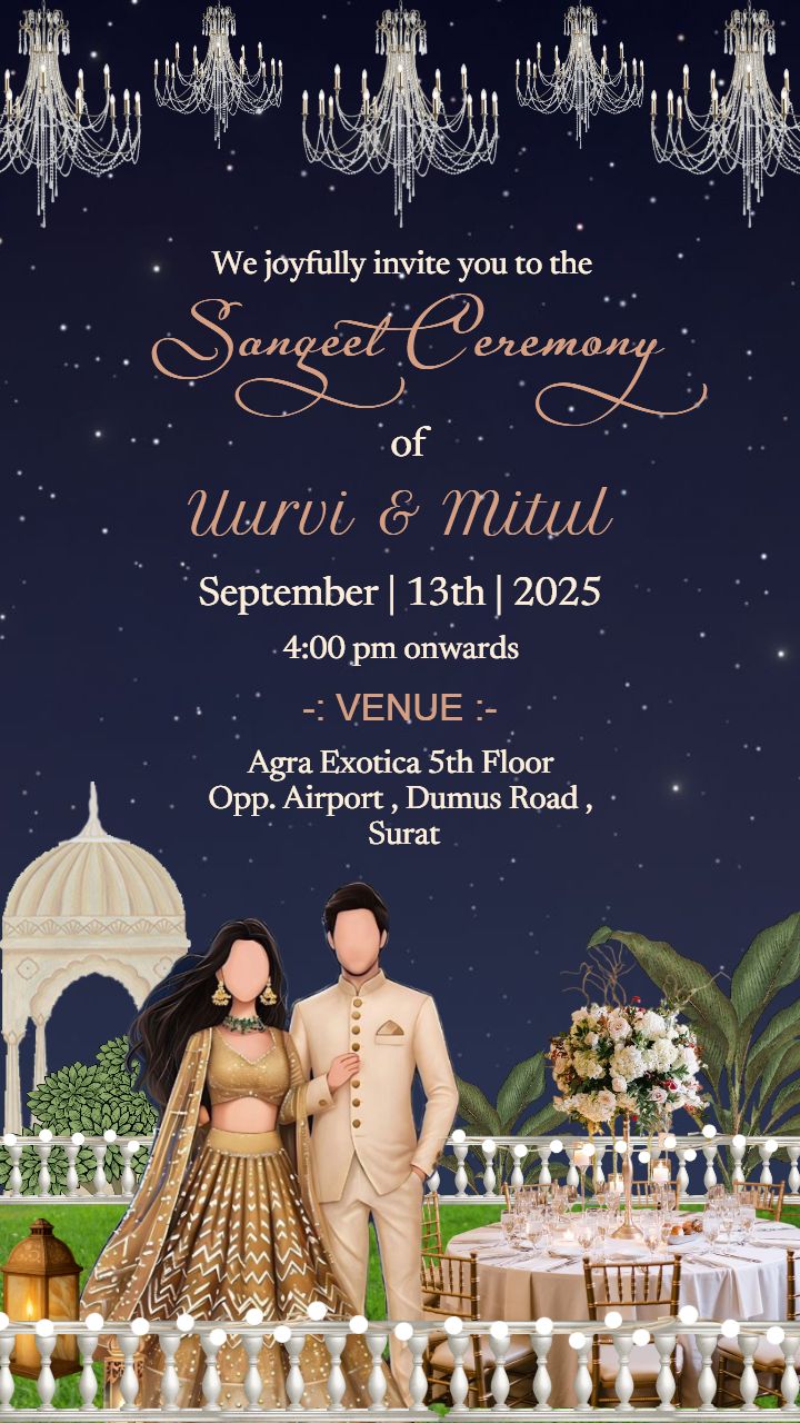 Glamorous couple theme sangeet invitation cards template