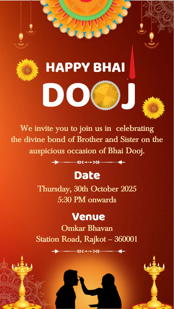 Modern Bhai Dooj Invitation Card with Brother Sister Theme