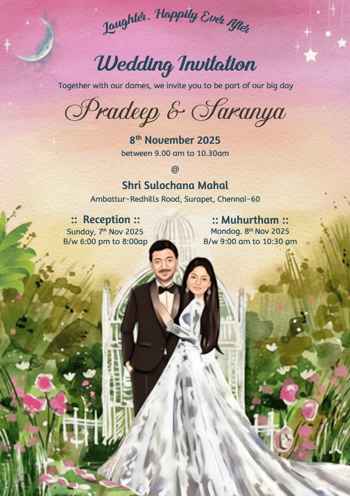 Online Editable Wedding Invitation Design With gradient sky