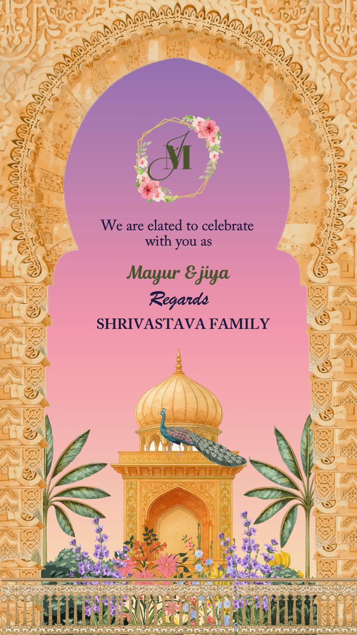 Elegant Rajasthani Wedding Invitation with Palace Art