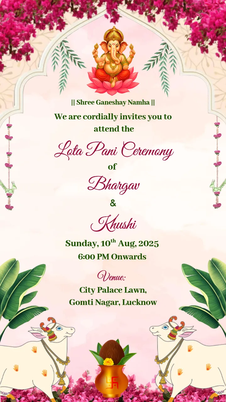 Traditional Lota Pani Card with Divine Ganesh Artwork