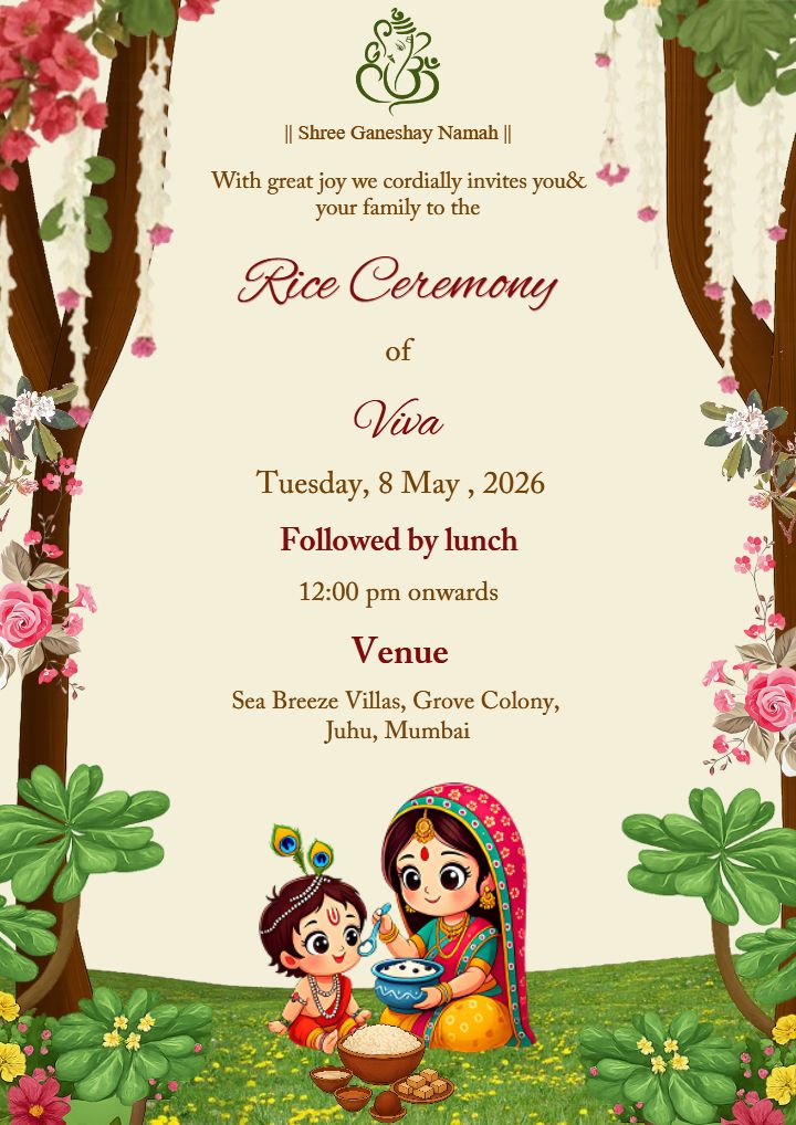 Cute Baby Themed Rice Ceremony Invitation Templates