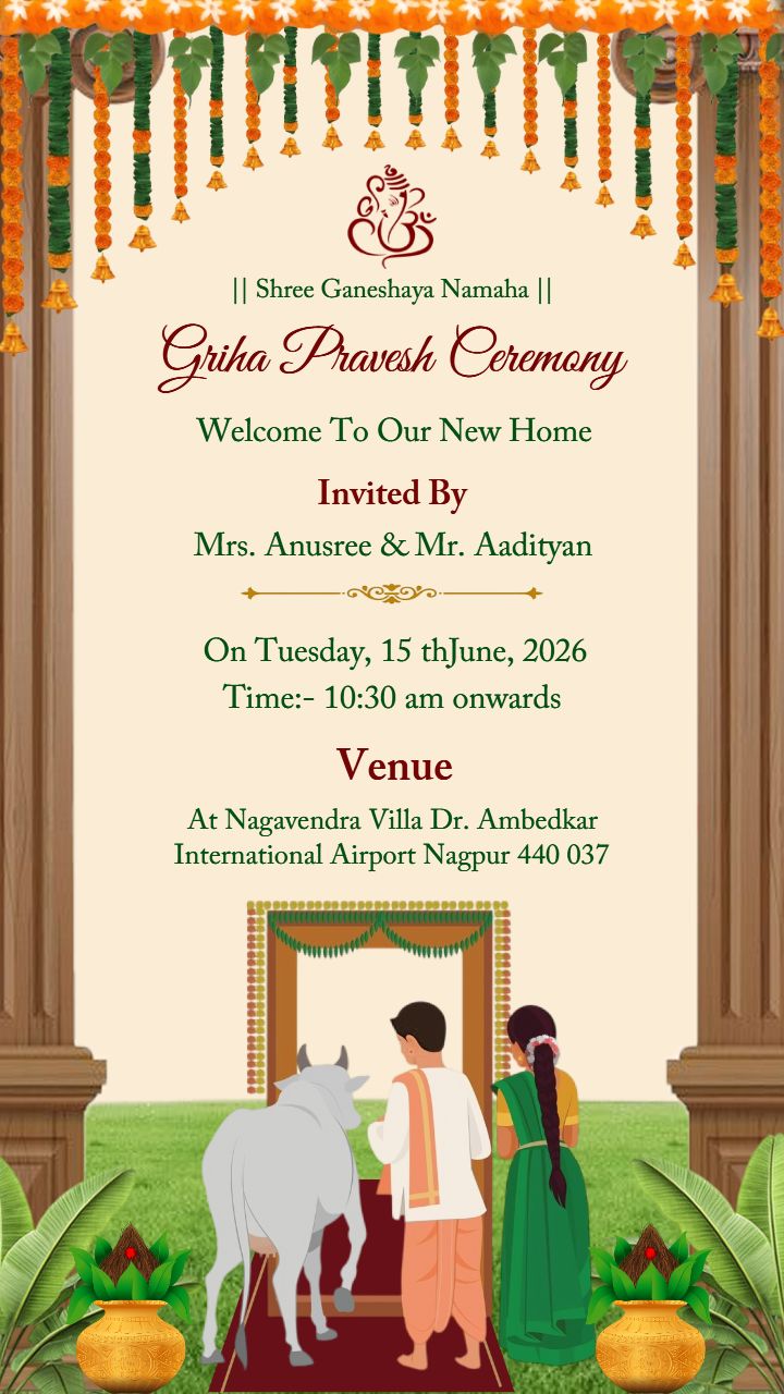 Griha Pravesh Invitation Card Template With Couple Art