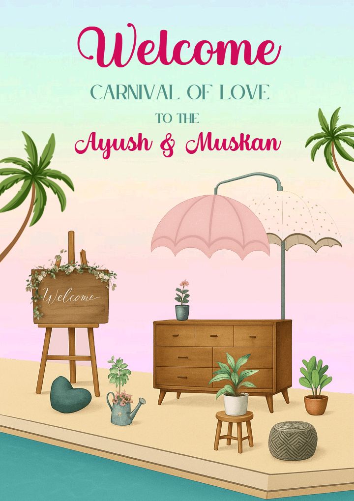 Tropical Beach Wedding Welcome Standee Design
