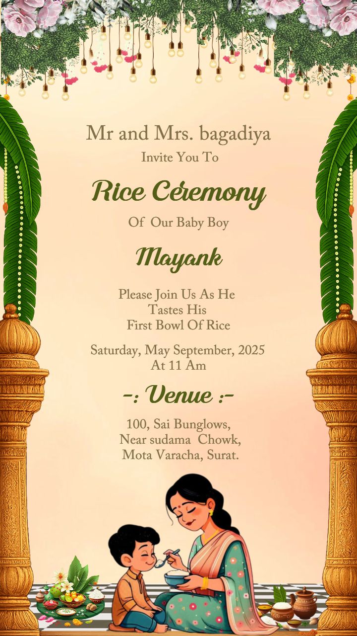Banana Leaf Theme Rice Ceremony Card Templates