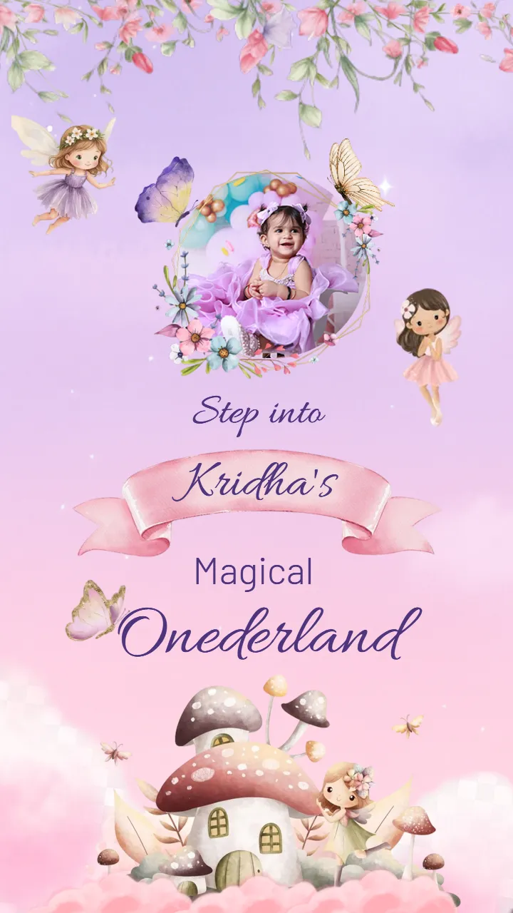 Fairy Theme Baby Girl Birthday Invitation Card Create Online