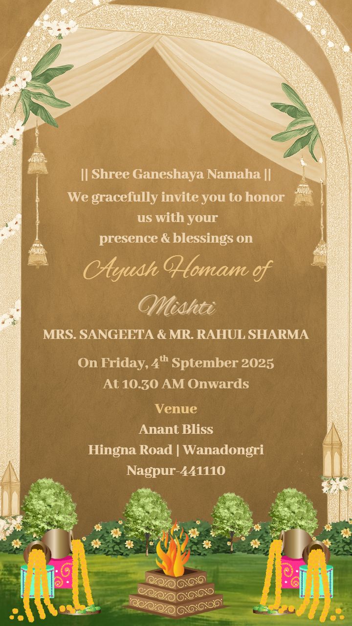 Floral Aayush Homam Invitation Templates with Havan Design