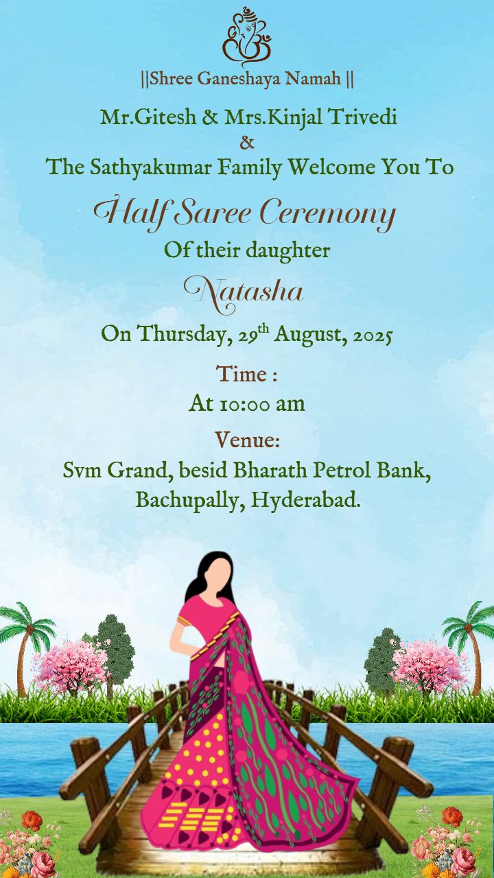 Classic Half Saree Invitation Card With Elegant Style