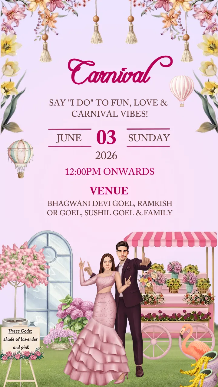 Wedding Carnival Invitation Card with Romantic Design