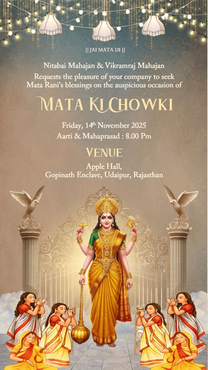 Invitation For Mata Ki Chowki Puja in Golden Aura Theme