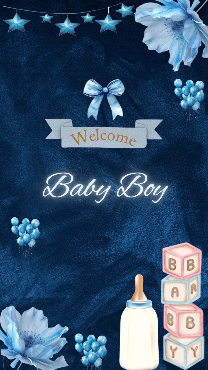 Blessed With Baby Boy Announcement Images With Blue Theme