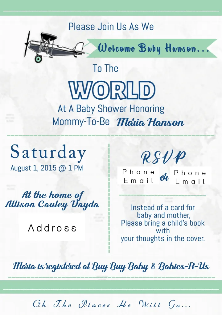 Travel Theme Baby Shower Invitation Online Template
